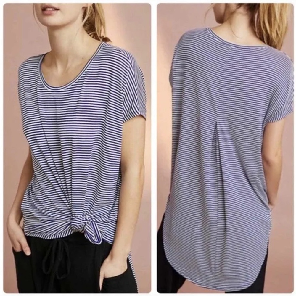 Anthropologie Floreat blue striped tunic top XS stretch jersey knit high‎ low